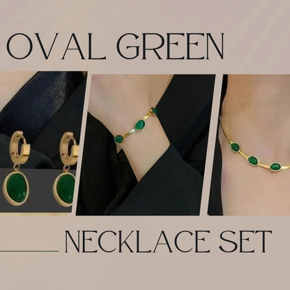 Buy Oval Green Crystal Pendant Necklace  and get a Bracelet and Ear Rings FREE